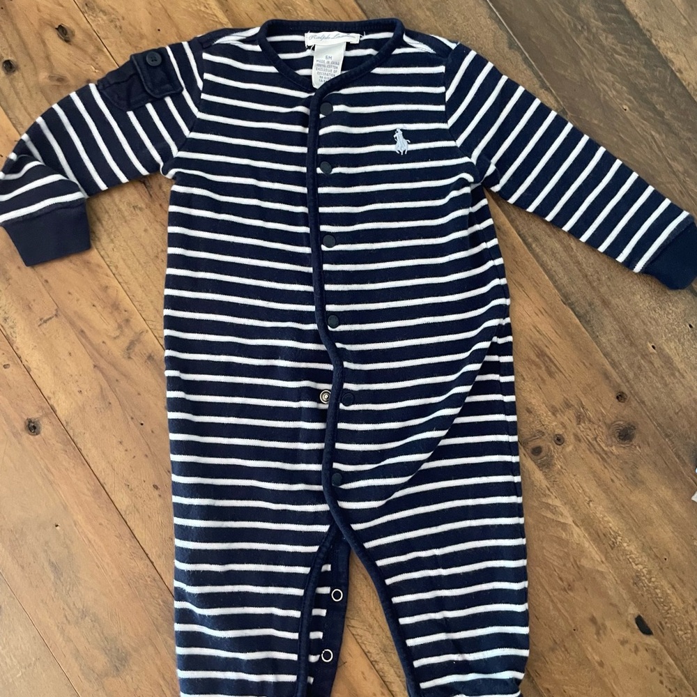 Polo by Ralph Lauren Navy and White Striped Kids Footie